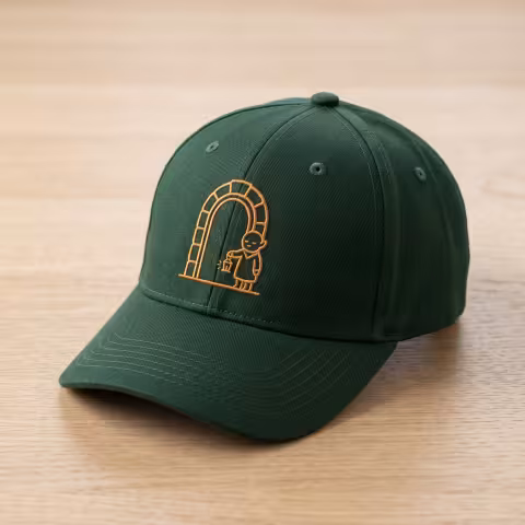 Dark green cap with an embroidered amber portal logo