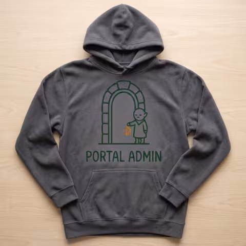Charcoal hoodie with the Portal Admin logo across the chest
