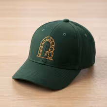 Dark green cap with an embroidered amber portal logo