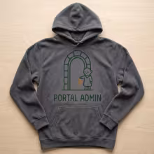 Charcoal hoodie with the Portal Admin logo across the chest